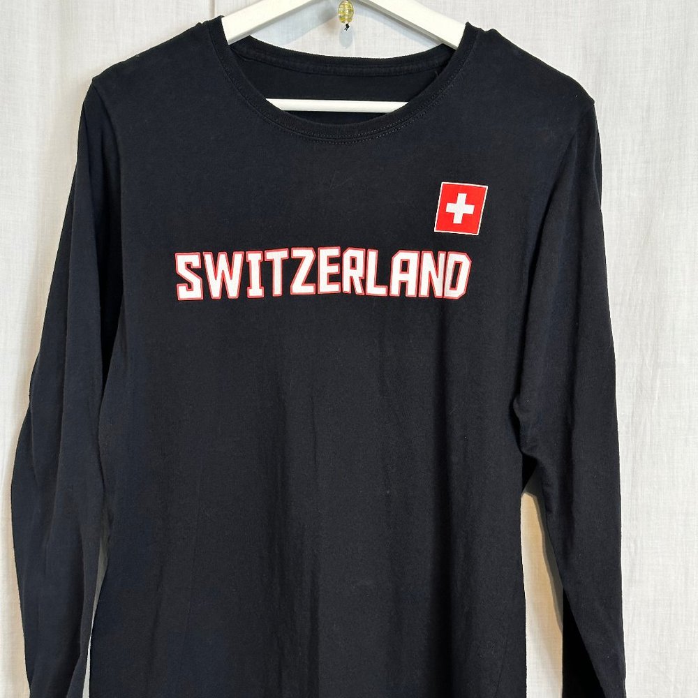 SWITZERLAND T-Shirt LS Mens Sz S - BLACK